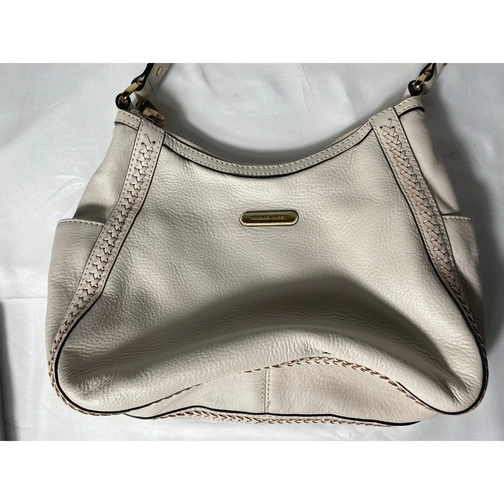 Michael Kors Hobo Bag Womens Small Cream‎ Pebbled Leather Braided Shoulder Bag